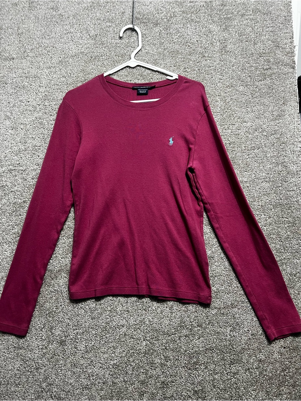 Ralph Lauren Sport Vintage Y2K Burgundy Long Sleeve Tee Shirt Fitted Size XL